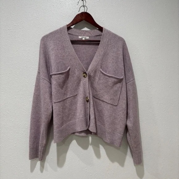 Madewell Upton Cardigan Cropped Wool Blend Lavender Sweater - Picture 3 of 8